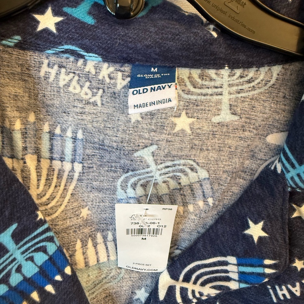 Old Navy UNISEX Adult Hanukkah flannel Pajama Set - Navy/White NWT Size Medium - Picture 5 of 5